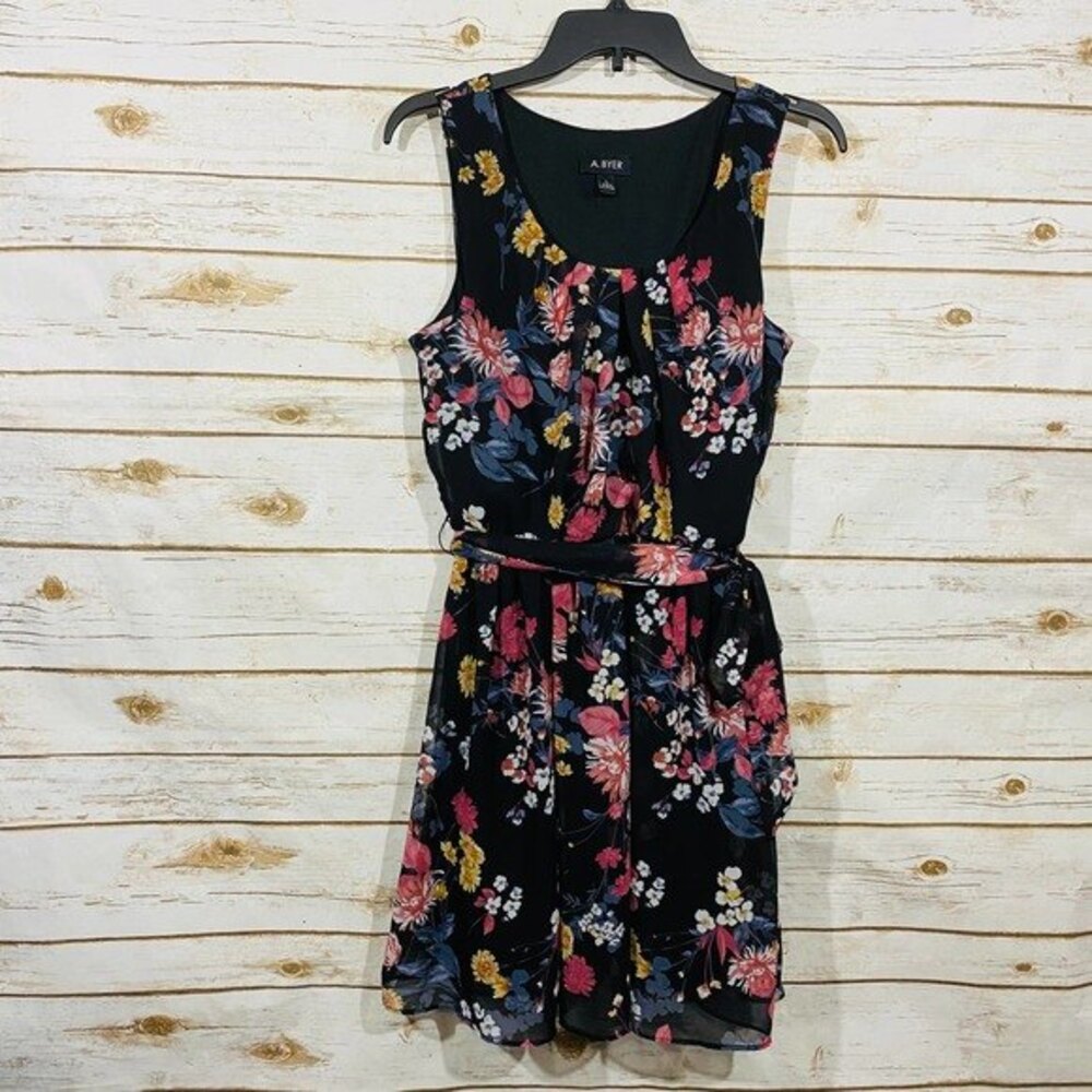 A. Byer Black Floral Mini Dress - Pink, Yellow, Blue